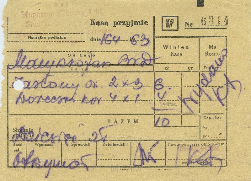 KKE 5446-3.jpg - Dok. Wpłata od Jana Małyszko, Ostróda, 1963 r.